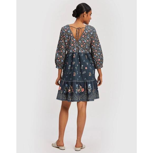 NWT Madewell x Reistor Deep V Short Dress Floral Organic Cotton Peasant Size XL - Picture 4 of 15